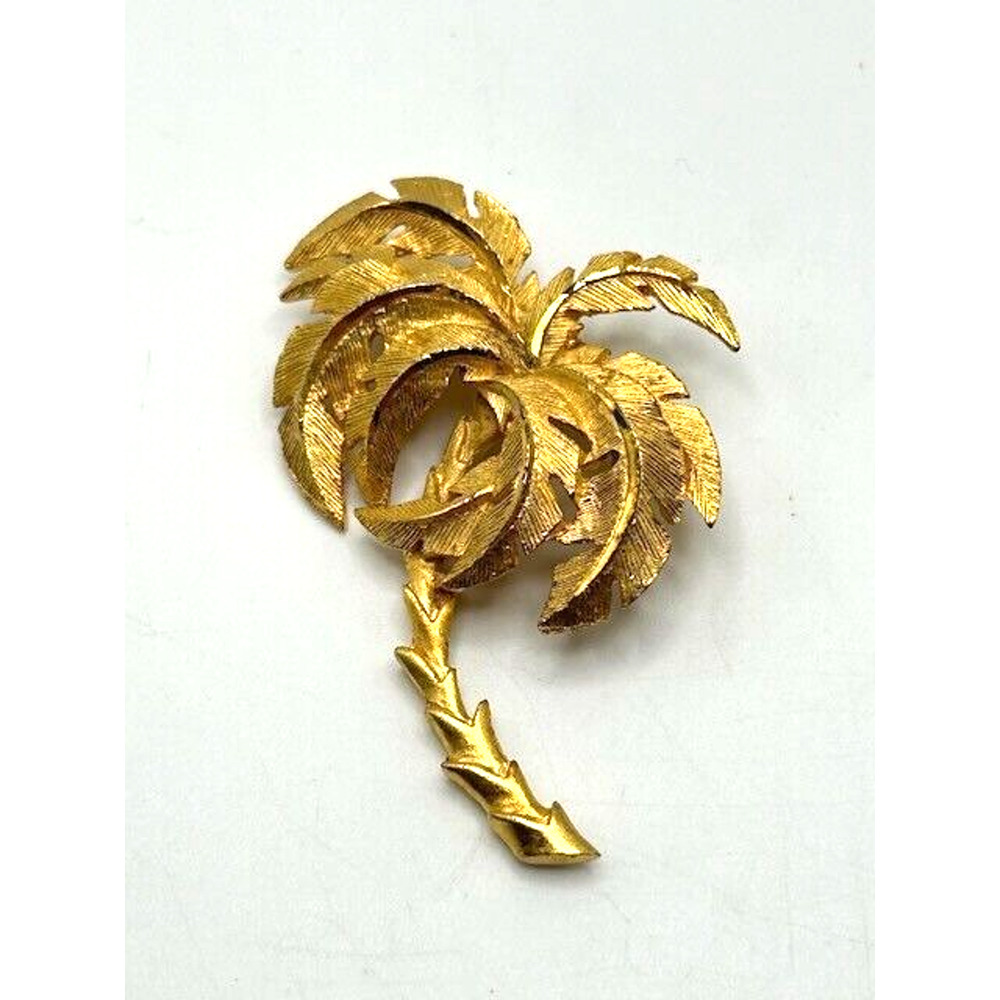 Vintage Gold Tone Textured Large Palm Tree Shape Pin‎ Brooch